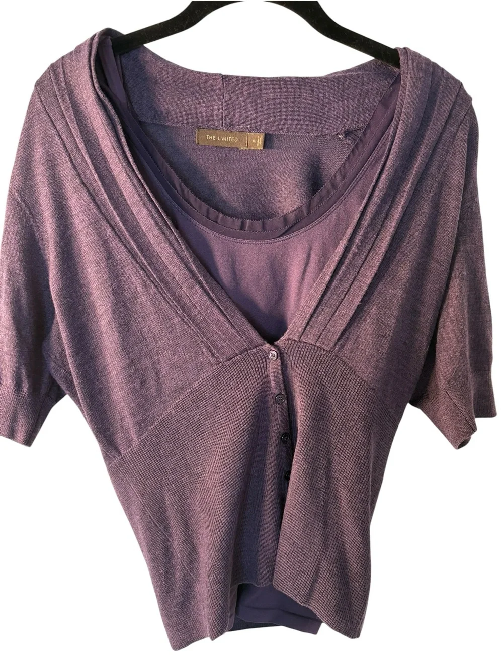 The Limited Mauve Purple Layered V-Neck Button Front Sweater - Picture 2 of 7
